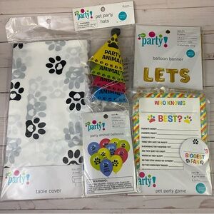 5pc Lot Dog Birthday Party Kit Balloons Game Party Hats Table Cover Pet